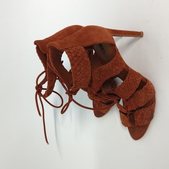 Zara Braided Lace Up Suede Stiletto Heels Brunt Orange 38/7.5 summer bohemian - Picture 4 of 12